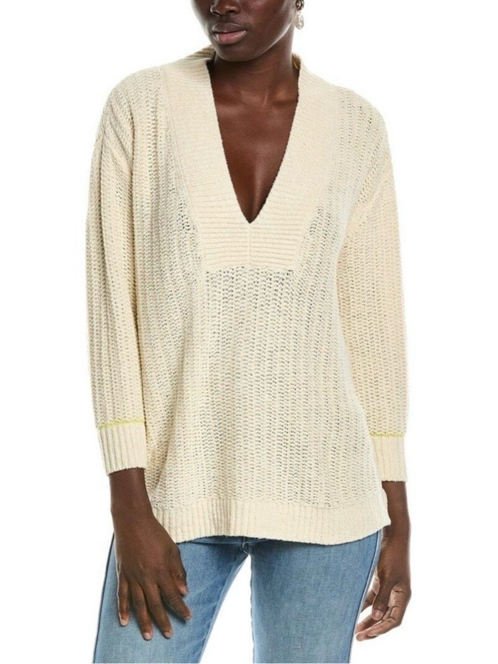 CAbi Ivory V-Neck Knit Croquet Pullover Sweater - Picture 10 of 10